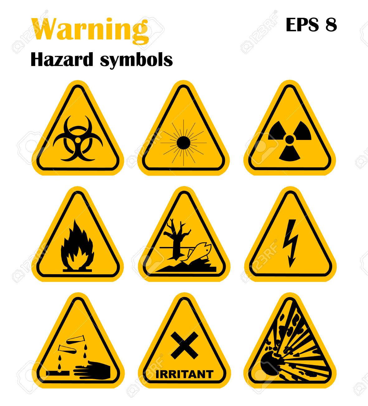 Vector Set of Triangle Yellow Warning Icons